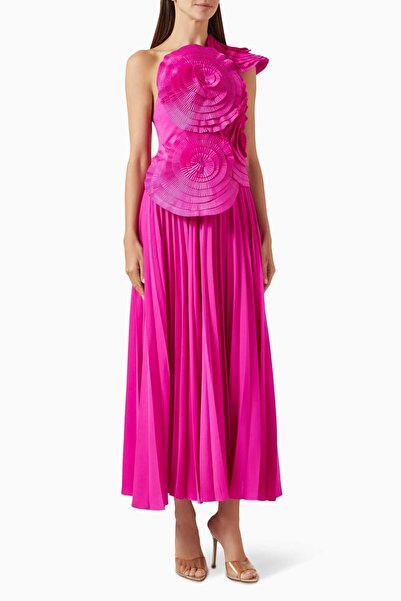 Acler فستان Trusley Rosette Plise - وردي - 100% بوليستر، كتف واحد، تفاصيل زهو...