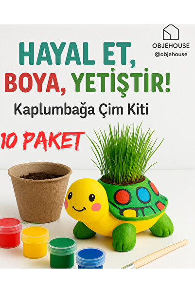 Genel Markalar 10 Paket Kaplumbağa obje Çim Kiti 6lı Akrilik Boya ve fırça se...