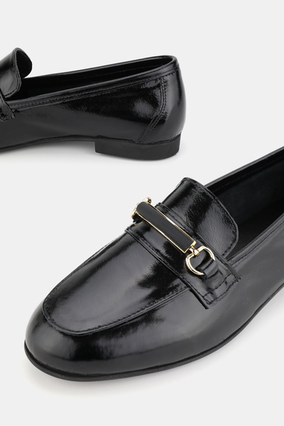 TUNAELLİ WOMEN'S BLACK Patent Leather GENUINE NATURAL LEATHER NUMBER 36-41 BUCKLE SHOES