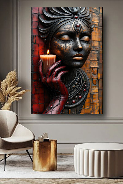 ESLEM MUMLU KADIN BASKILI KANVAS TABLO