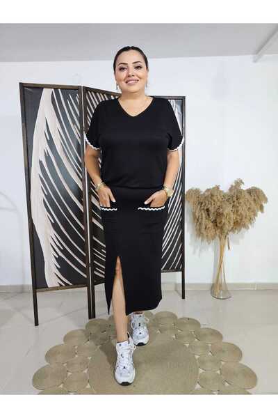 Melis Designer Large Bede Water Stone Skirt Suit