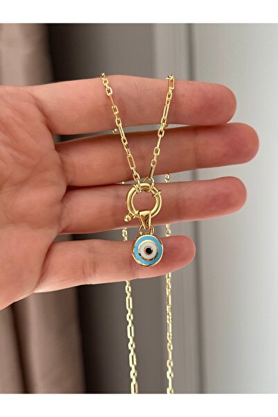 emy by emel luxury silver jewelry Altın Kaplama Gemici Kilitli Mineli Nazar Boncuklu Kolye 925 Ayar Gümüş