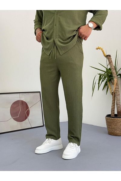 Baycombine35 Unisex Relaxed Fit Wrinkle Crinkle Fabric Trousers