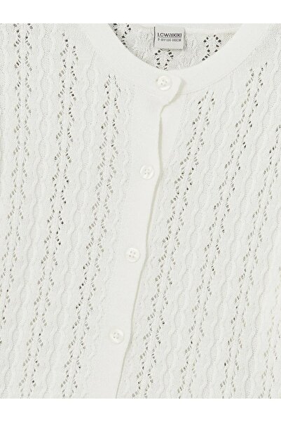 LC Waikiki Lcw Kidsekru Crew Neck Openwork Girl's Knitwear Cardigan