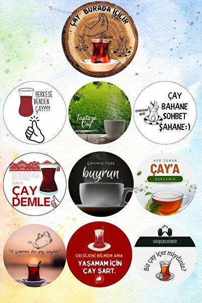 Nod Set de 10 mese rotunde din lemn pentru ceai – aragaz pentru ceai, decorare pentru bucătărie și perete de acasă