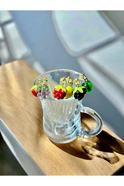 Arsglass Set of 6 Glass Teaspoon with Fruit Figures and Charms