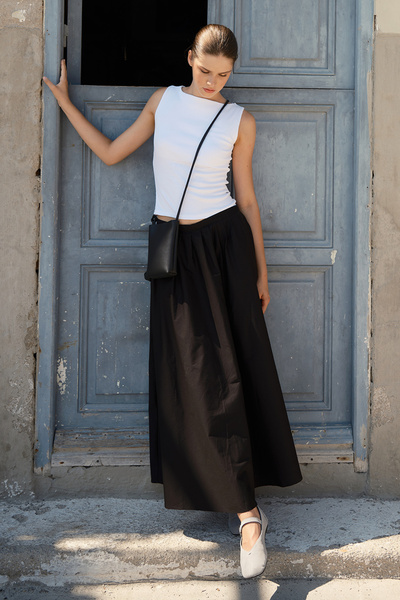 Jolamier FUSTA POPLIN DE BUMBAC CU DETAILURI DE PIELE