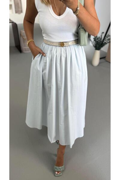 Sezgi Tekin Premium σειράς πλισέ φούστα από μέντα ποπλίνα σε σχήμα καμπάνας