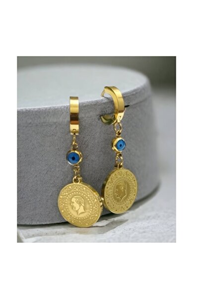 mira bujiteri Altın Kaplama Ata Kabartmalı Kadın Çelik Küpe