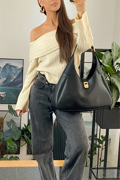 thesunfyre Pulover tricotat oversize cu guler Madonna pentru femei, sezon nou