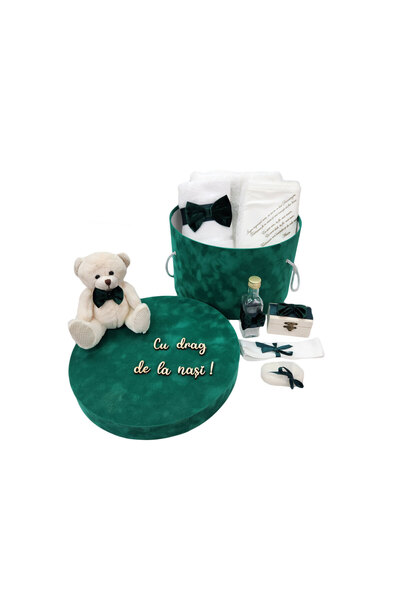 fantasialand Christening gift in a box with Teddy Bear, green color