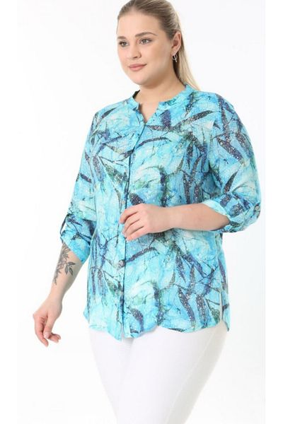 AKŞEN GİYİM Plus Size 100% Cotton Imported Linen Fabric Foldable Sleeves Pattern Shirt