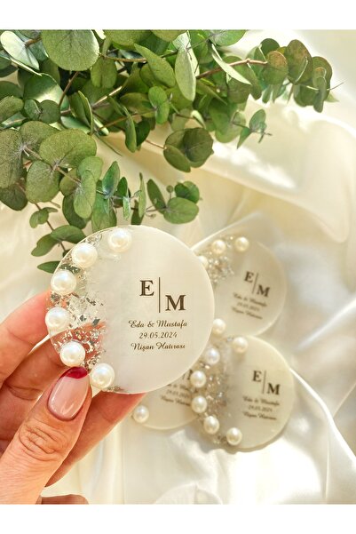 Gami Handmade İncili Gümüş Magnet Epoksi Söz, Nişan, Nikah, Düğün, Hediyelik Organizasyon -15 Adet