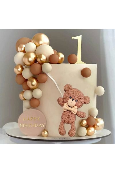Baloane Vesele Event Cake Decoration With Teddy Bear And Golden Balls