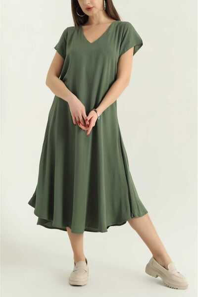 KTY TR V-Neck Summer Draped Cotton Viscose Dress Kty475213