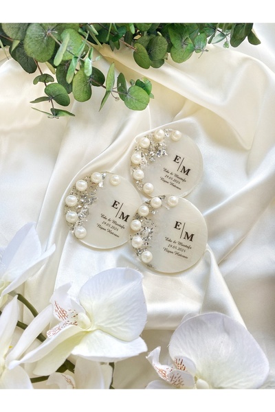 Gami Handmade İncili Gümüş Magnet Epoksi Söz, Nişan, Nikah, Düğün, Hediyelik Organizasyon -15 Adet