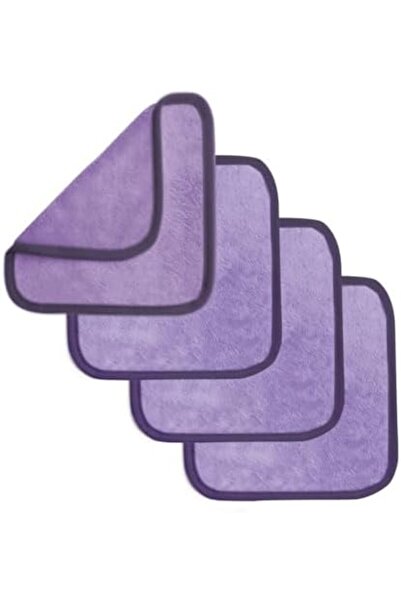 Wownect عبوة من 4 قطع من مناديل إزالة المكياج المصنوعة من الألياف الدقيقة الناعمة القابلة لإعادة الاستخدام لتنظيف الوجه - لون أرجواني