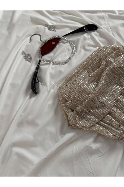 leevan fashion Luxury beige sequin evening dress with elegant design