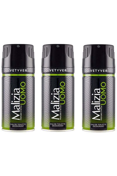 Malizia Uomo Deo Vetyver Body Spray 150 ml (Pack of 3)