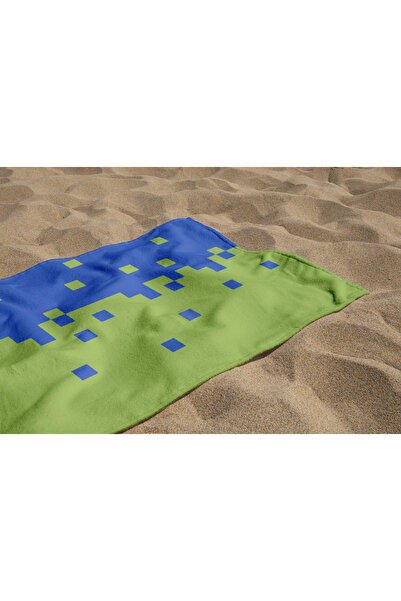 Home Blue Green Block Digital Printed Beach Bathroom Seaside Towel