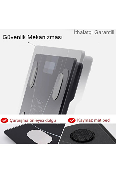 Poomy Dijital Bluetooth Baskül - Yağ Su Kas Vücut Kitle Endeksi Kilo Ölçer Tartı Vücut Analiz Cihazı Siyah