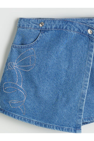 LC Waikiki Özmarka Yeni Sezon Taşlı Kız Çocuk Jean Şort Etek