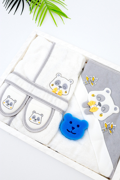 Sitilin Baby Boy Teddy Bear Luxury Bathrobe Set Towel Set 100% Cotton Fabric 0-2 Years Stl7086