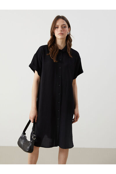LC Waikiki Black Plain Oversize Women's Shirt Dress