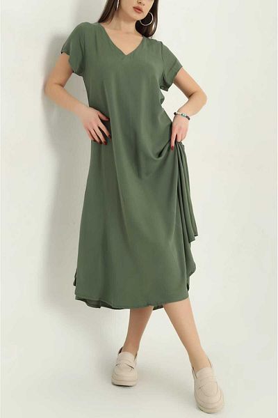 KTY TR V-Neck Summer Draped Cotton Viscose Dress Kty475213