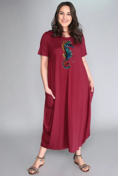 Curvy Trend Plus Size Seahorse Printed Jumbo Short Sleeve Dress