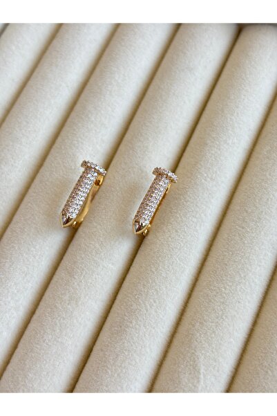lotusbybuket 14 Atar Gold Color Vip Steel Zirconium Nail Minimal Earrings