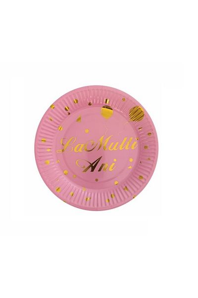 SDX Market Set of 8 party plates, happy birthday, rose gold, 18 cm