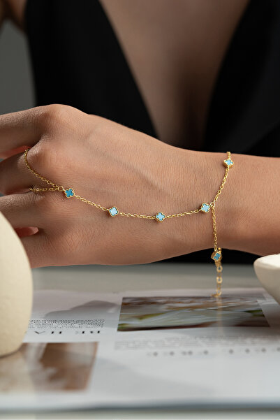 Silvano Jewelry 925 Ayar Gümüş Mavi Taşlı Yonca Şahmeran