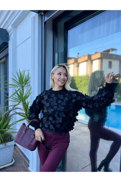 For Angels Flower Accessory Lace Trimmed Knitwear Sweater