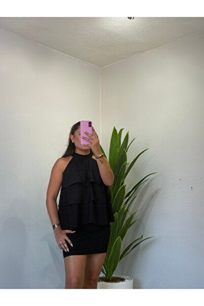 Butik Halter yaka volanlı bluz