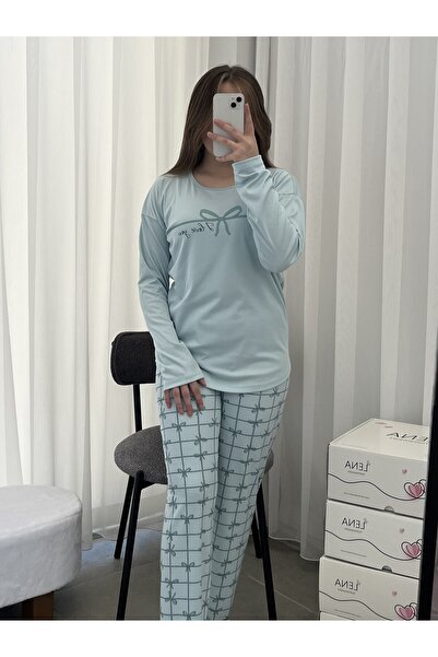 Lena Homewears Set de pijamale cu decolteu cu model de panglică mentă