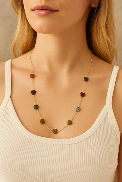 LOVELOTUS Kolye Hint Akik Doğal Taş Kolye