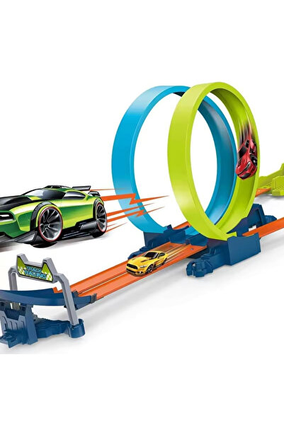 LUDIRO Πίστα αυτοκινήτων διπλής κυκλικής κίνησης 360°, Εκτοξευτής αδράνειας, Φώτα & Ήχοι, 2 μεταλλικά αυτοκίνητα