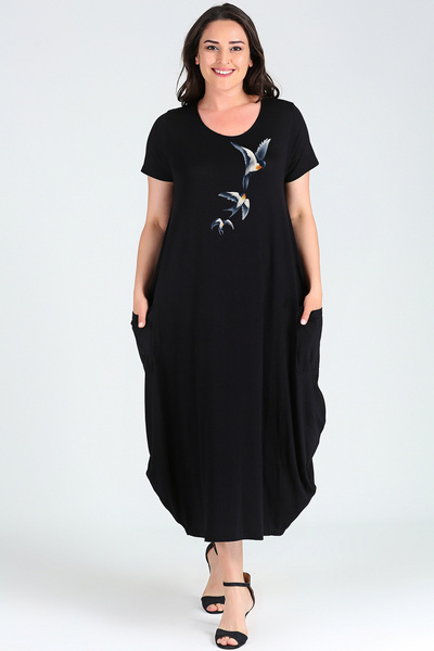 Curvy Trend Plus Size Swallows Printed Jumbo Short Sleeve Dress