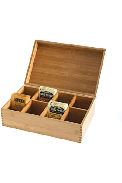 STOREMAX Sellbuyst International 8 Compartment Bamboo Wood Tea Box, 12-3/8\" X 7-3/8\" X 3-3/5\" Trendy 266450