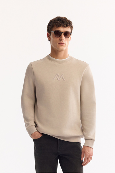 Avva Men's Stone Crew Neck Cotton Embossed Printed Regular Fit Sweatshirt A52Y1327