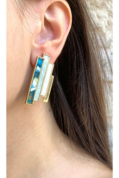 milayk أقراط الخط الهندسي باللون الوردي والأزرق والذهبي