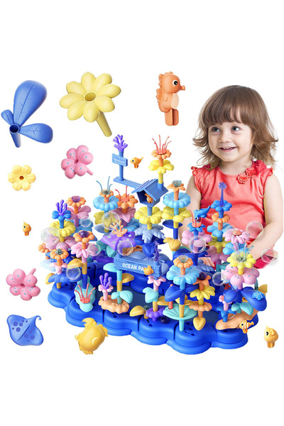 LUDIRO Set de Constructie 136 Piese cu Corali si Pesti, Tema Marina, Baza Modulara, +3 Ani