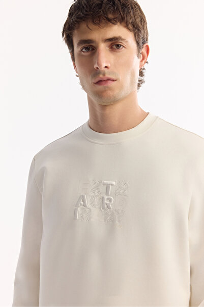 Avva Men's Ecru Crew Neck Cotton Bi-Stretch Printed Regular Fit Sweatshirt A52Y1247