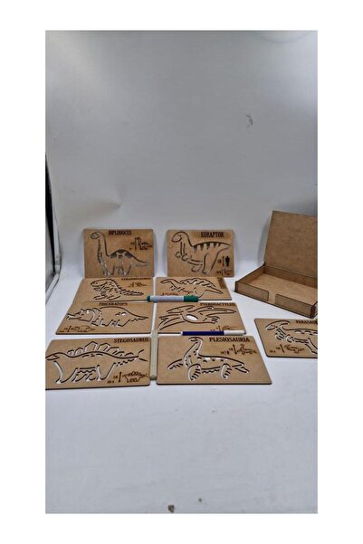 karadağsb مجموعة رسم الديناصورات الخشبية من مونتيسوري في صندوق 9 قطع