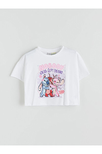 LC Waikiki RMZ GİYİM FARKIYA تي شيرت قصير للفتيات بطباعة روبا ياكا ستيتش وأنجل