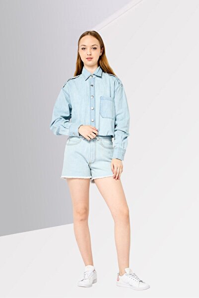 Stella McCartney Women Washed Long Sleeve Denim Jumpsuit, Light Blue