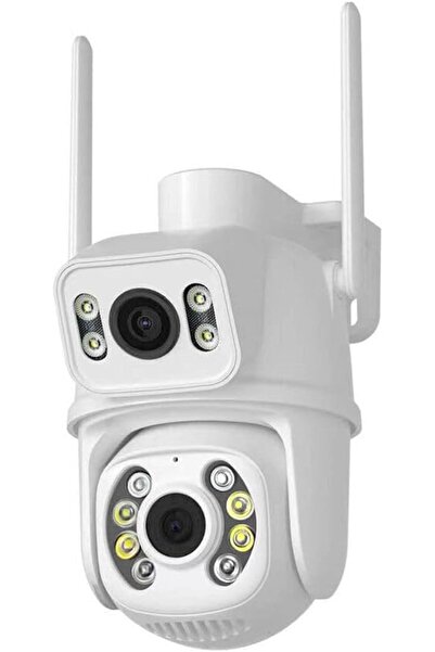 O Ozone كاميرا مراقبة خارجية تعمل بالواي فاي، 2.4 جيجاهرتز، كاميرا مزدوجة الشاشة بدقة 5 ميجابكسل مع تتبع تلقائي - أبيض