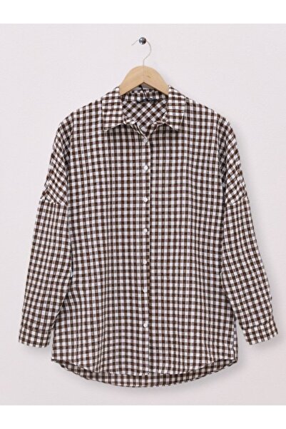 trend_ermege Πουκάμισο με κουμπιά σε όλη την μήκος - Καφέ