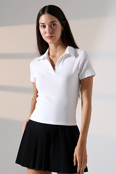 Endies تيشيرت نسائي أساسي بأكمام قصيرة وياقة قميص من القطن ذو قصة مريحة من Re...